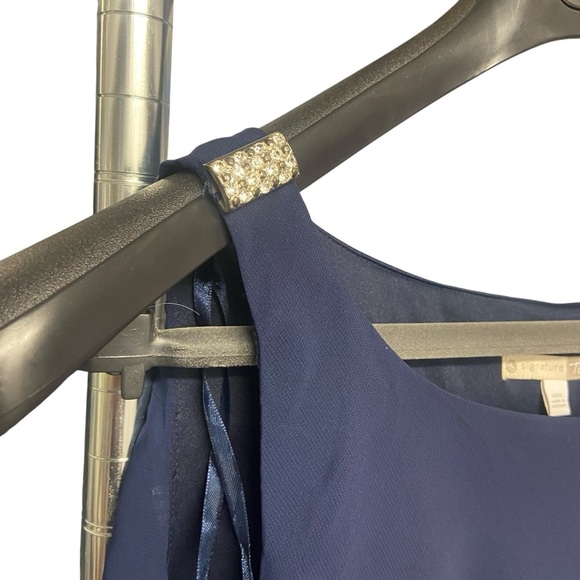SIGNATURE TESSA Sleeveless Layered Cocktail Dress Size 14W Navy Rhinestone Party - Picture 6 of 14